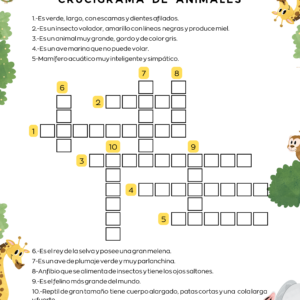 Crucigrama de animales ¡ GRATIS!