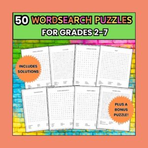 Paquete de búsqueda de palabras en inglés, 50 temas de vocabulario, rompecabezas imprimibles, niños y adultos