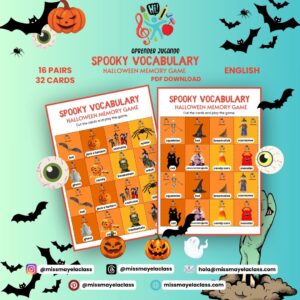 Halloween Memory Game "Spooky Vocabulary" (English) - Juego de Memoria de Halloween en Inglés