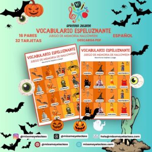 Juego de Memoria de Halloween "Espeluznante vocabulario" (Idioma Español)
