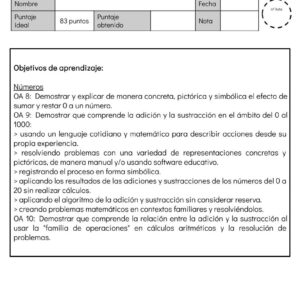 Evaluación operaciones hasta el 1000 (Segundo básico)