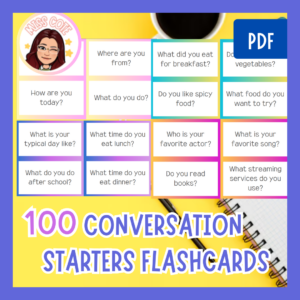 100 Conversation starter flashcards (A1-A2)