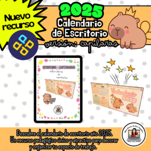 Calendario de escritorio año 2025 en versión Capibaras.