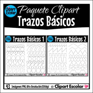 Trazos Básicos Líneas Curvas y Rectas Paquete Clipart Escolar