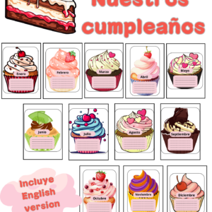 Letrero Nuestros cumpleaños diseño cup cake