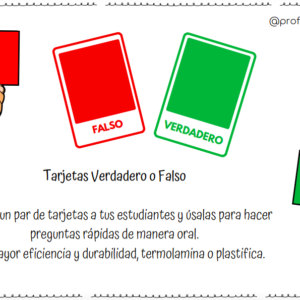 Tarjetas Verdadero o Falso - Evaluación Formativa