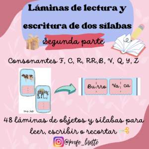Fichas de lectura de dos sílabas