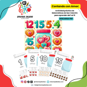 Actividad práctica de Matemáticas de San Valentín para aprender del 1 al 15