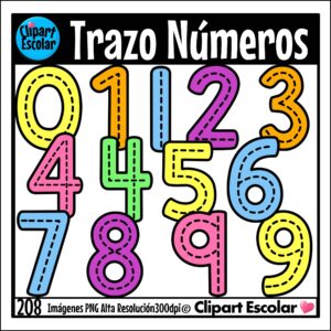 Trazos Números 0-9 con Bordes y Flechas Colores Pastel Clipart Escolar