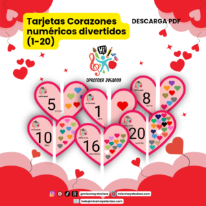 Tarjetas Corazones numéricos divertidos | Conteo 1-20 & Número-Cantidad |San Valentín | Actividad de Matemáticas