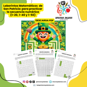 Laberintos de matemáticas de San Patricio –Secuencia Numérica (1-20, 1-40, 1-50)