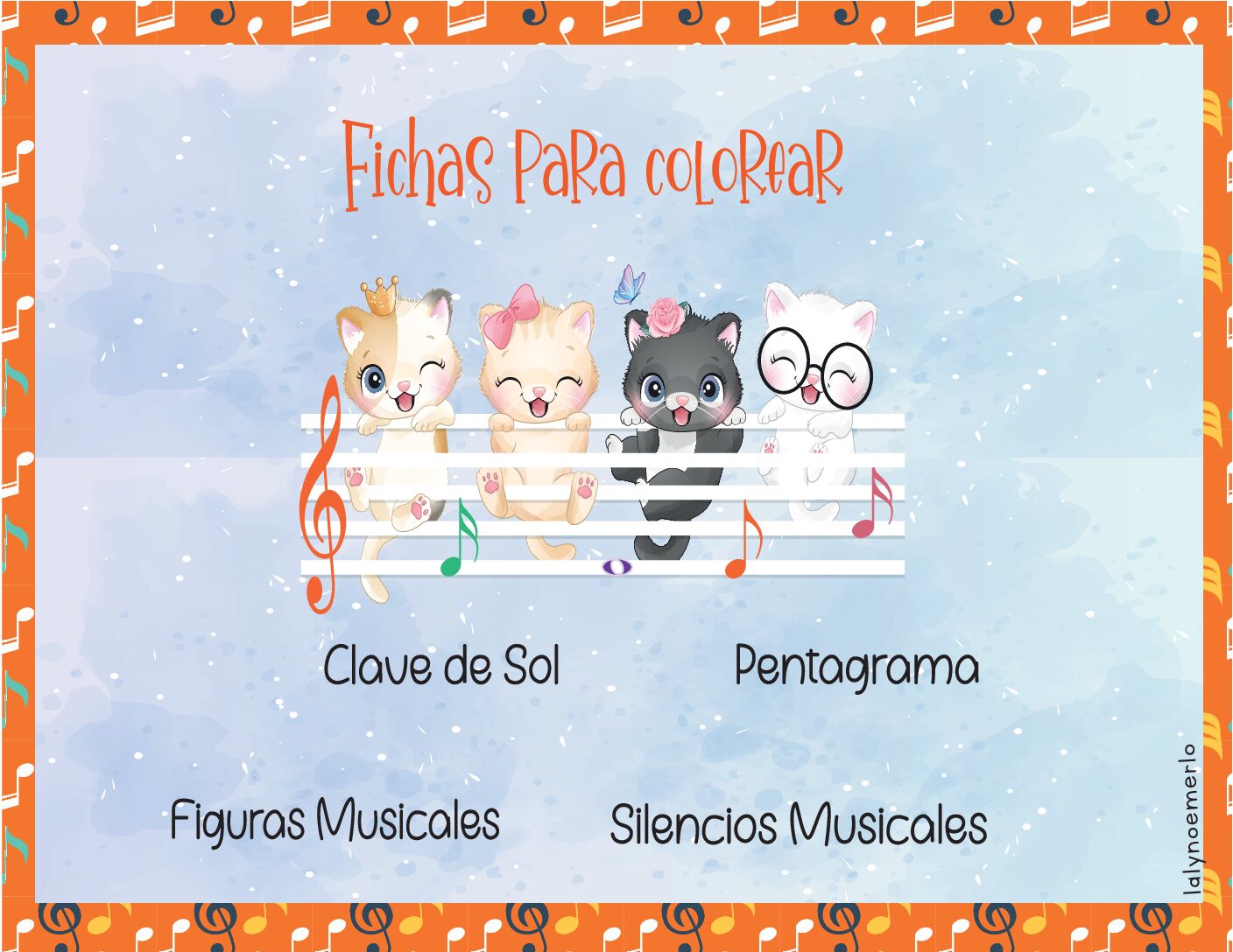 Fichas para colorear Figuras ,Silencios , Pentagrama y Clave de sol .PDF Descargable