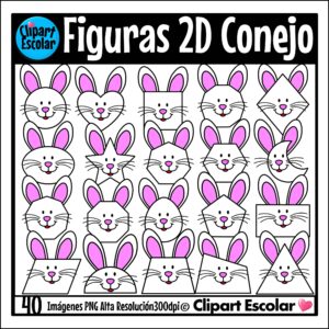 Figuras Geométricas 2D Conejo Pascua Clipart Escolar