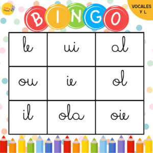 Bingo de vocales (grupos vocálicos) y consonante L - MANUSCRITA