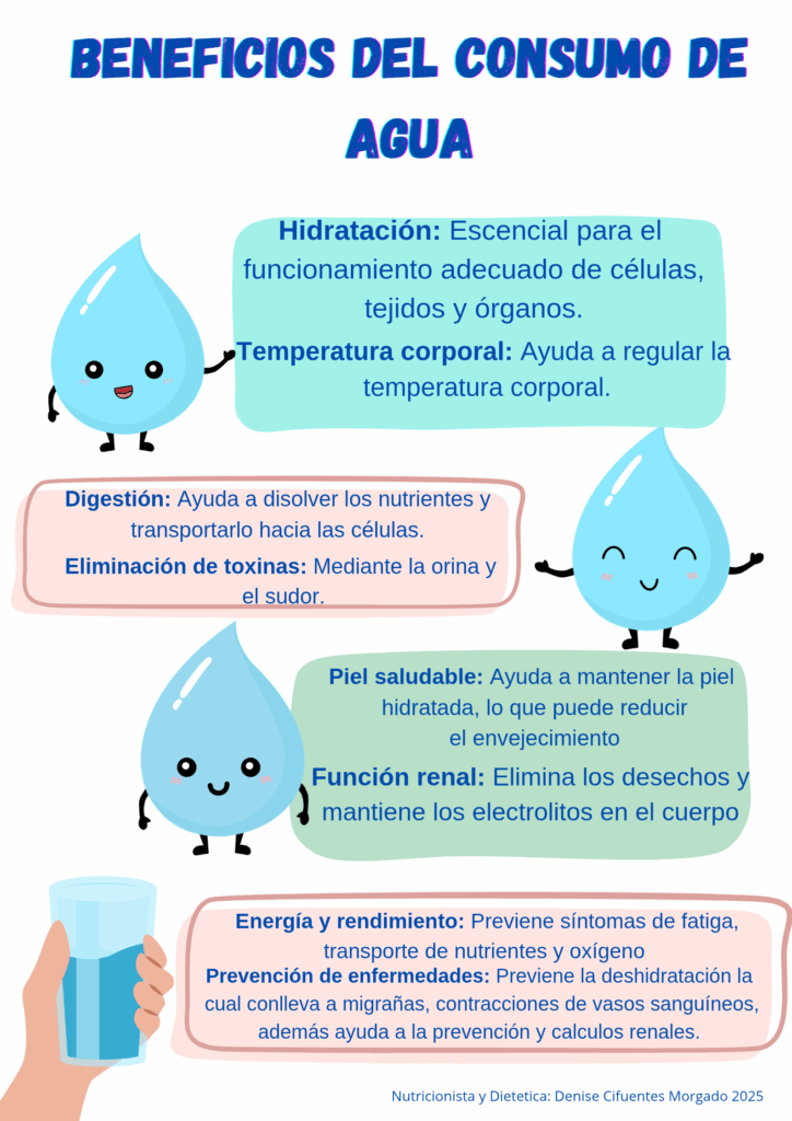 Afiche informativo sobre los beneficios del consumo de agua