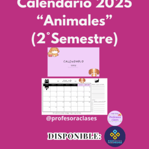 Calendario 2025 Animales 2° Semestre