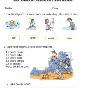 Guía "Trabajo con palabras con indican acciones" primer y segundo año.